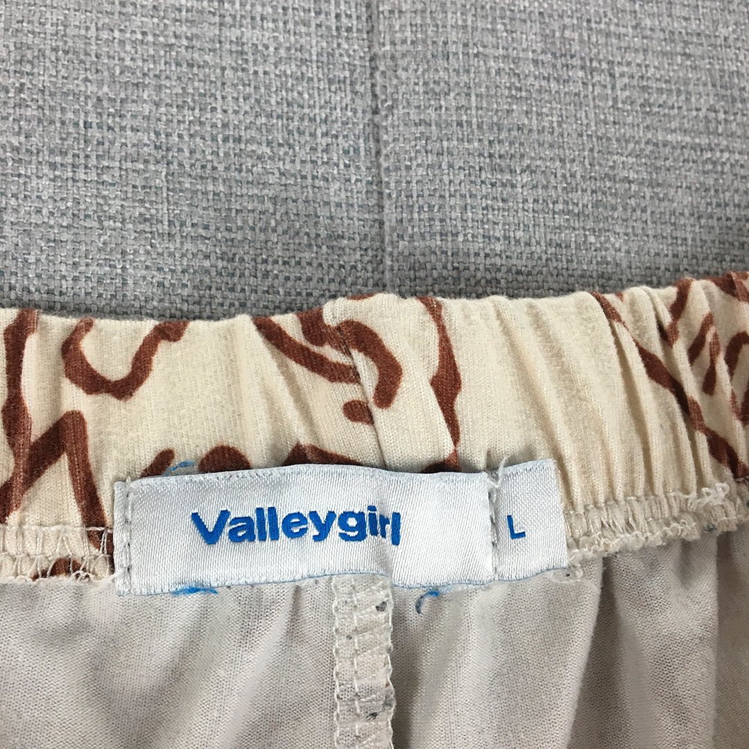 Valleygirl Womens Bermuda Shorts Size L White Brown Teddy Bear Elastic Waist