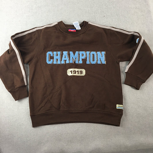 Champion Kids Boys Sweater Youth Size M (10 - 12 Years) Brown Blue Logo Jumper