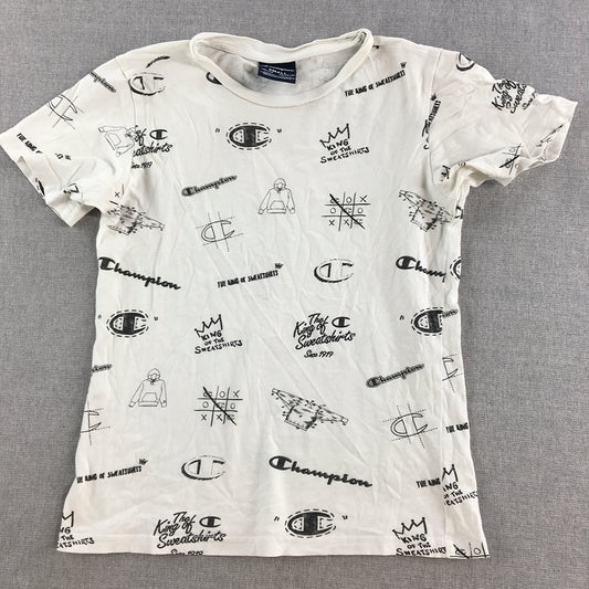 Champion Kids Boys T-Shirt Size S (7 - 8 Years) White Logo Pattern Top