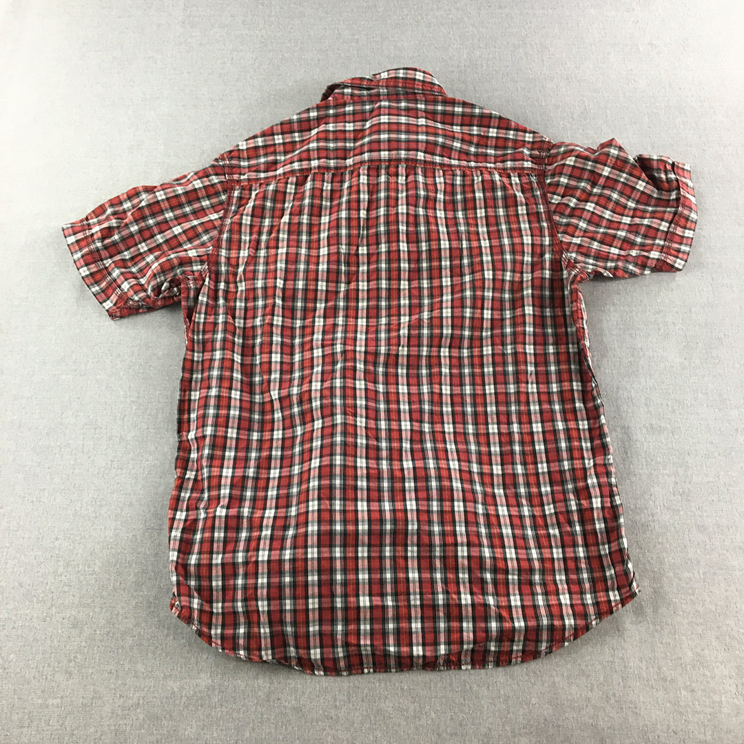 Indian Terrain Mens Shirt Szie M Red Checkered Short Sleeve Button-Up Collared