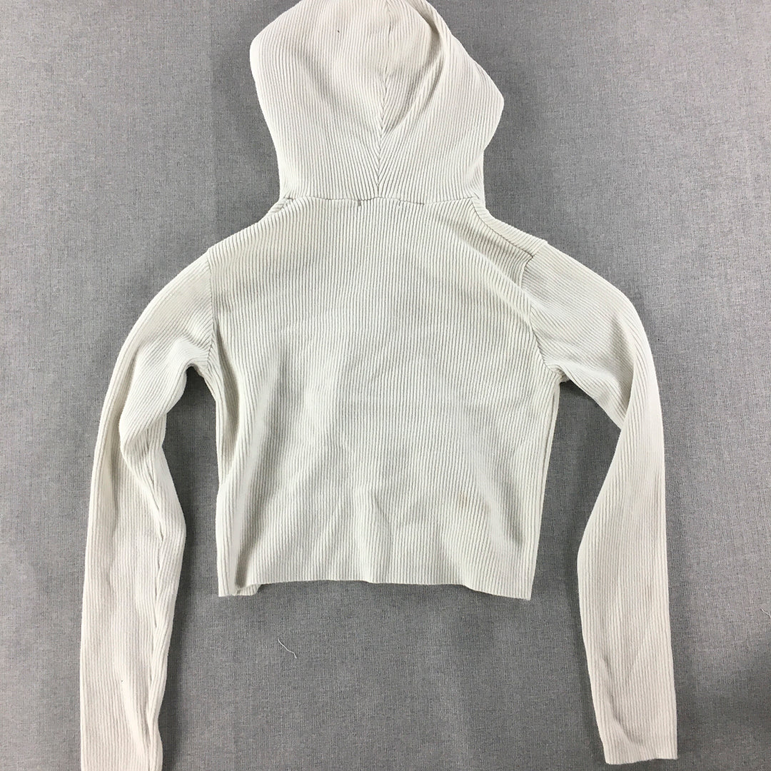 Brandy Melville Womens Hoodie Jacket One-Size Knit Cropped Stretch Zip-Up