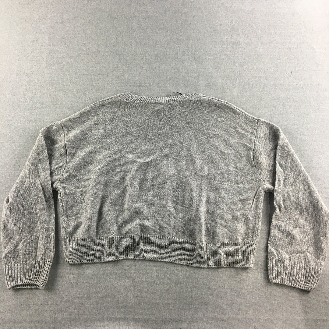 NEW H&M Womens Knit Sweater Size S Grey Cropped Crew Neck Jumper