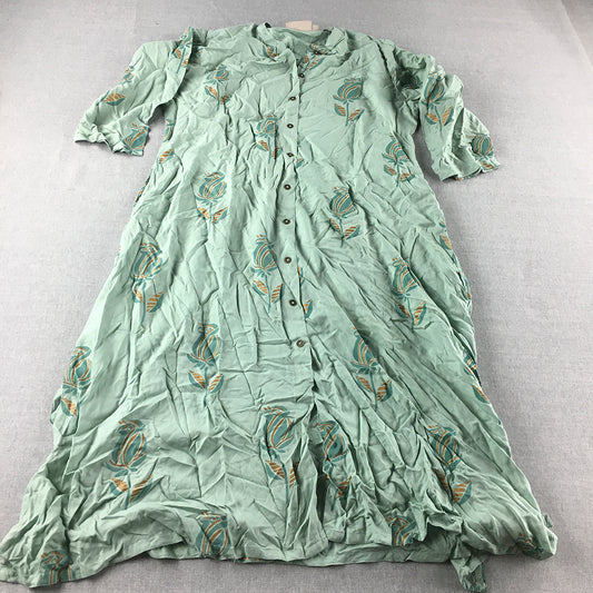 Utia Womens Shirt Dress Size L Green Floral Button Up Midi