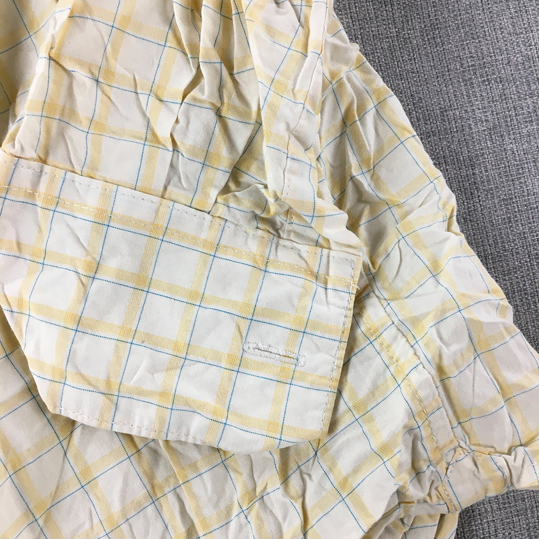 Old Navy Mens Shirt Size S Yellow White Checkered Long Sleeve Button-Up