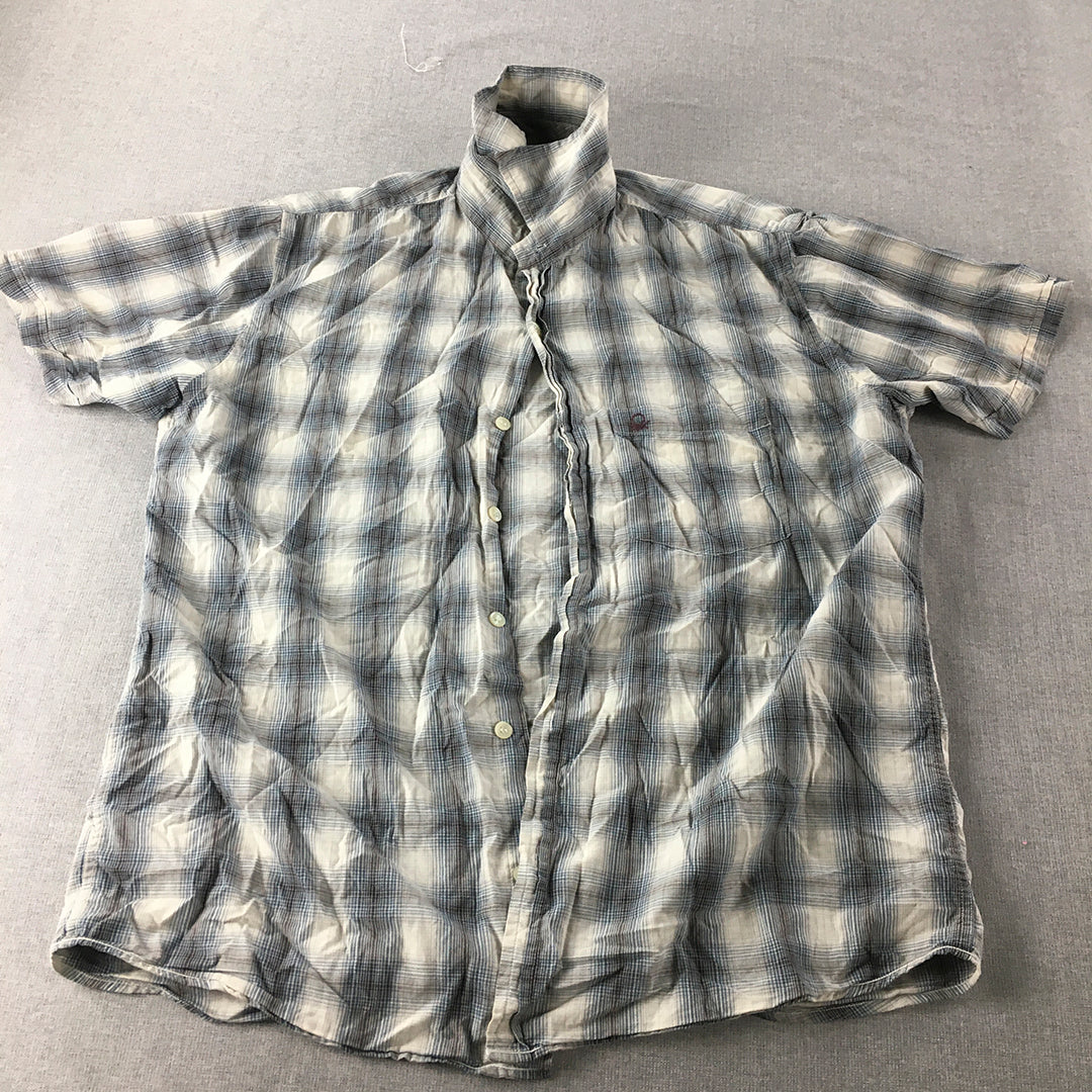 United Colors Of Benetton Mens Shirt Size M Grey Blue White Checkered Button-Up