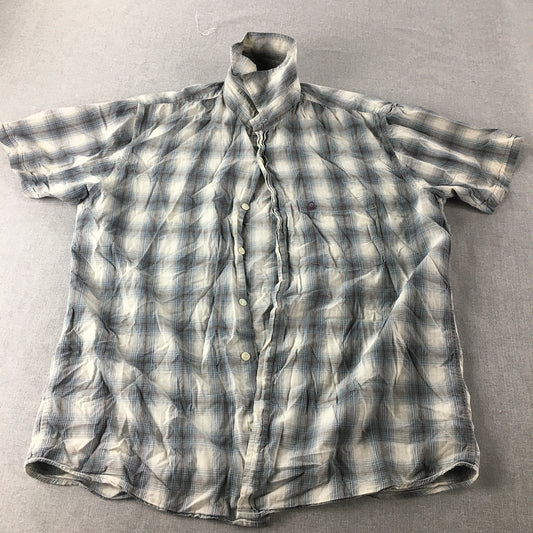 United Colors Of Benetton Mens Shirt Size M Grey Blue White Checkered Button-Up