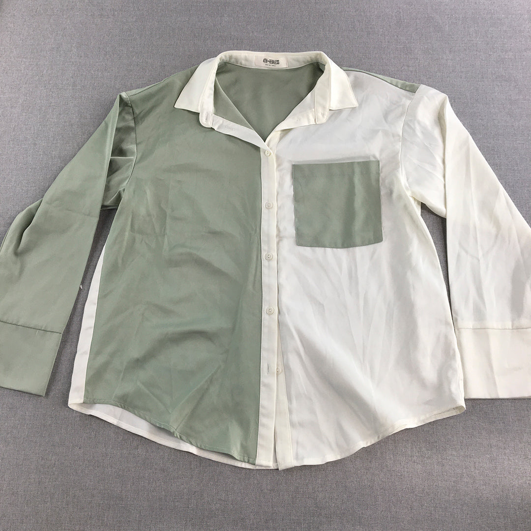 4th And Reckless Womens Shirt Size S Green White Button-Up Long Sleeve Top