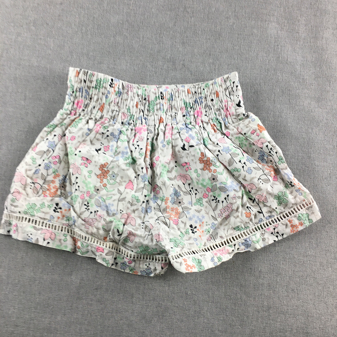 Country Road Kids Girls Shorts Size 4 White Floral Elastic Waist