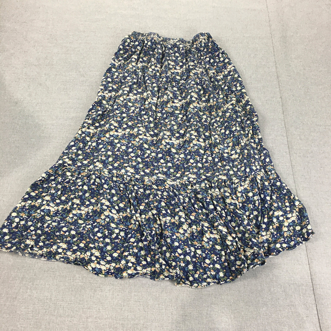 Rumor Womens Maxi Skirt Size 6 Blue Floral A-Line Pleated Elastic Waist