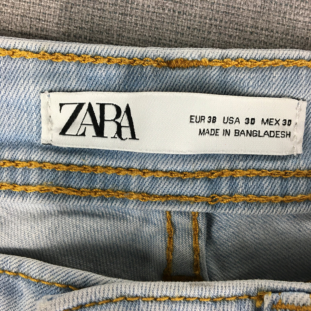 Zara Womens Jeans Size 30 Blue Light Wash Distressed Denim Slim Fit Pockets