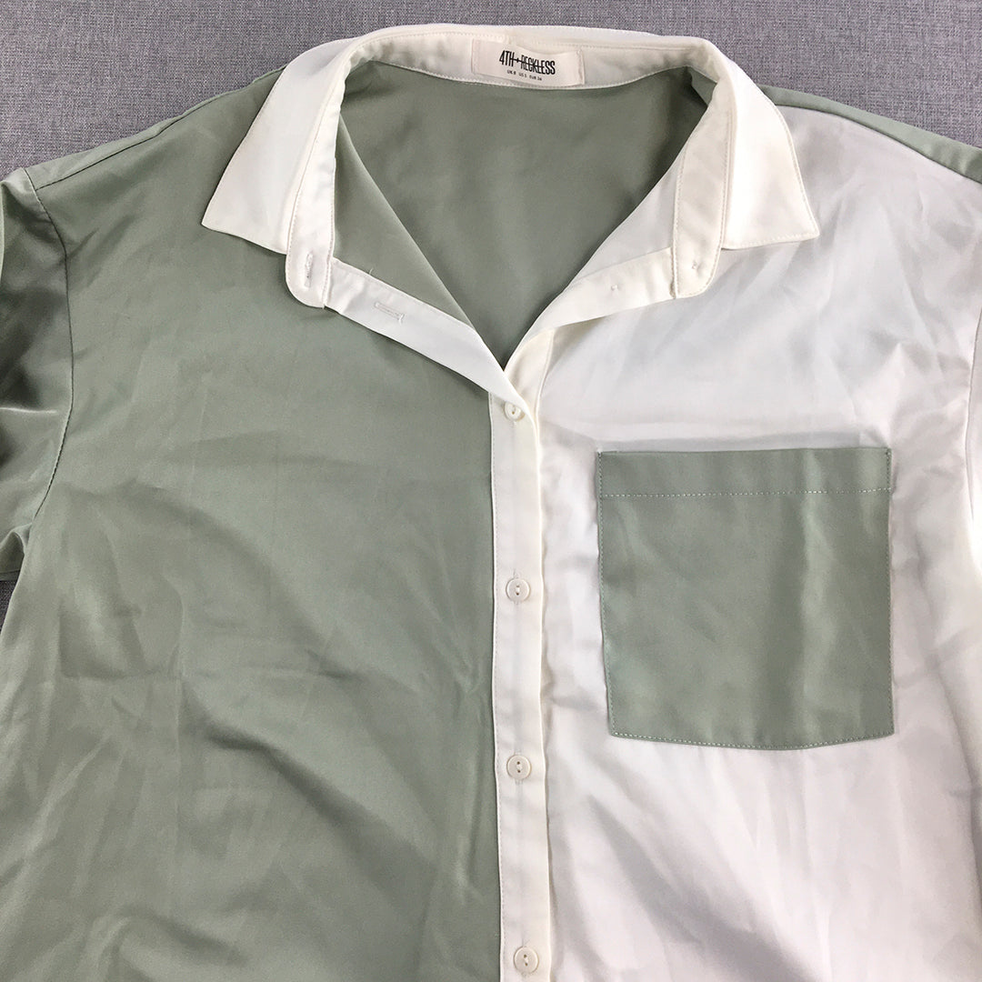 4th And Reckless Womens Shirt Size S Green White Button-Up Long Sleeve Top