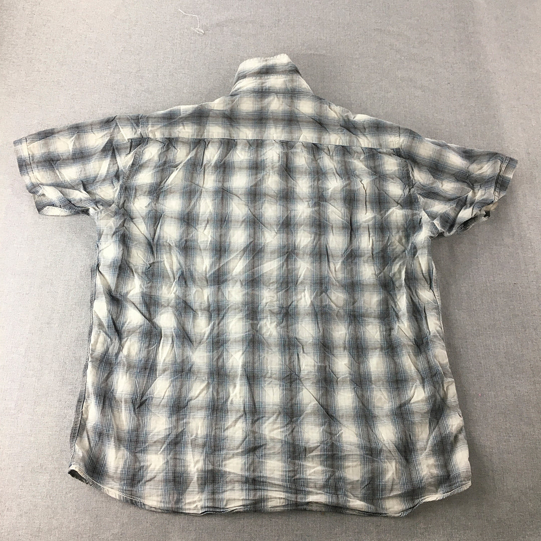 United Colors Of Benetton Mens Shirt Size M Grey Blue White Checkered Button-Up