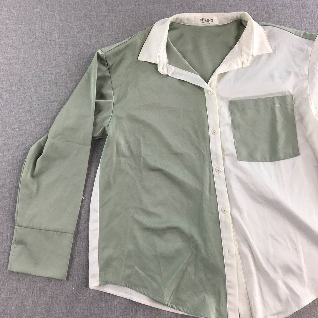 4th And Reckless Womens Shirt Size S Green White Button-Up Long Sleeve Top