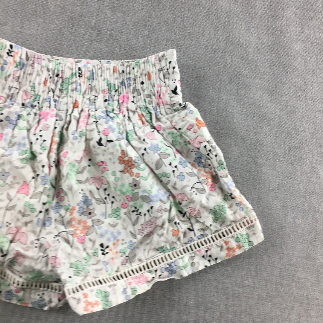 Country Road Kids Girls Shorts Size 4 White Floral Elastic Waist