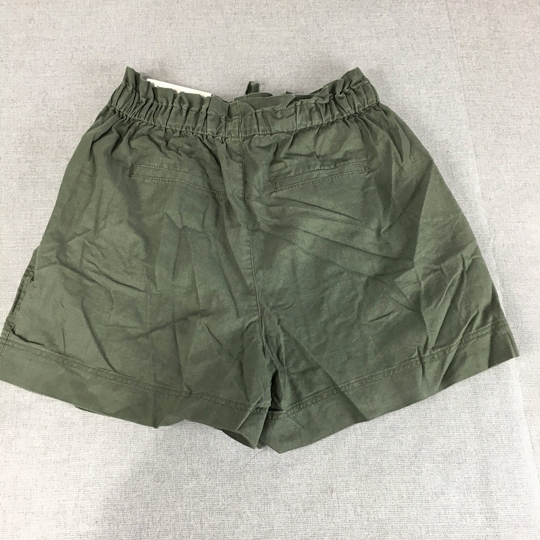 NEW Uniqlo Womens Linen Shorts Size XS Khaki Green Drawstring Pockets