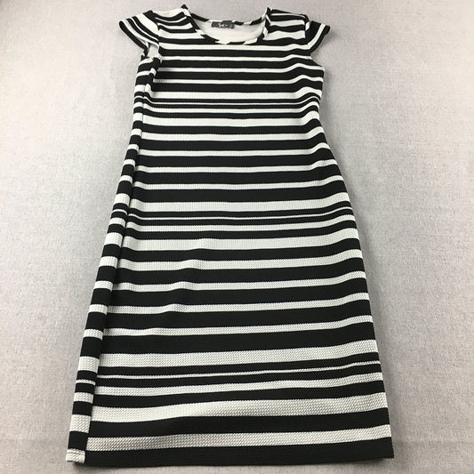 Pinc Womens Dress Size L Black White Striped Short Sleeve Midi