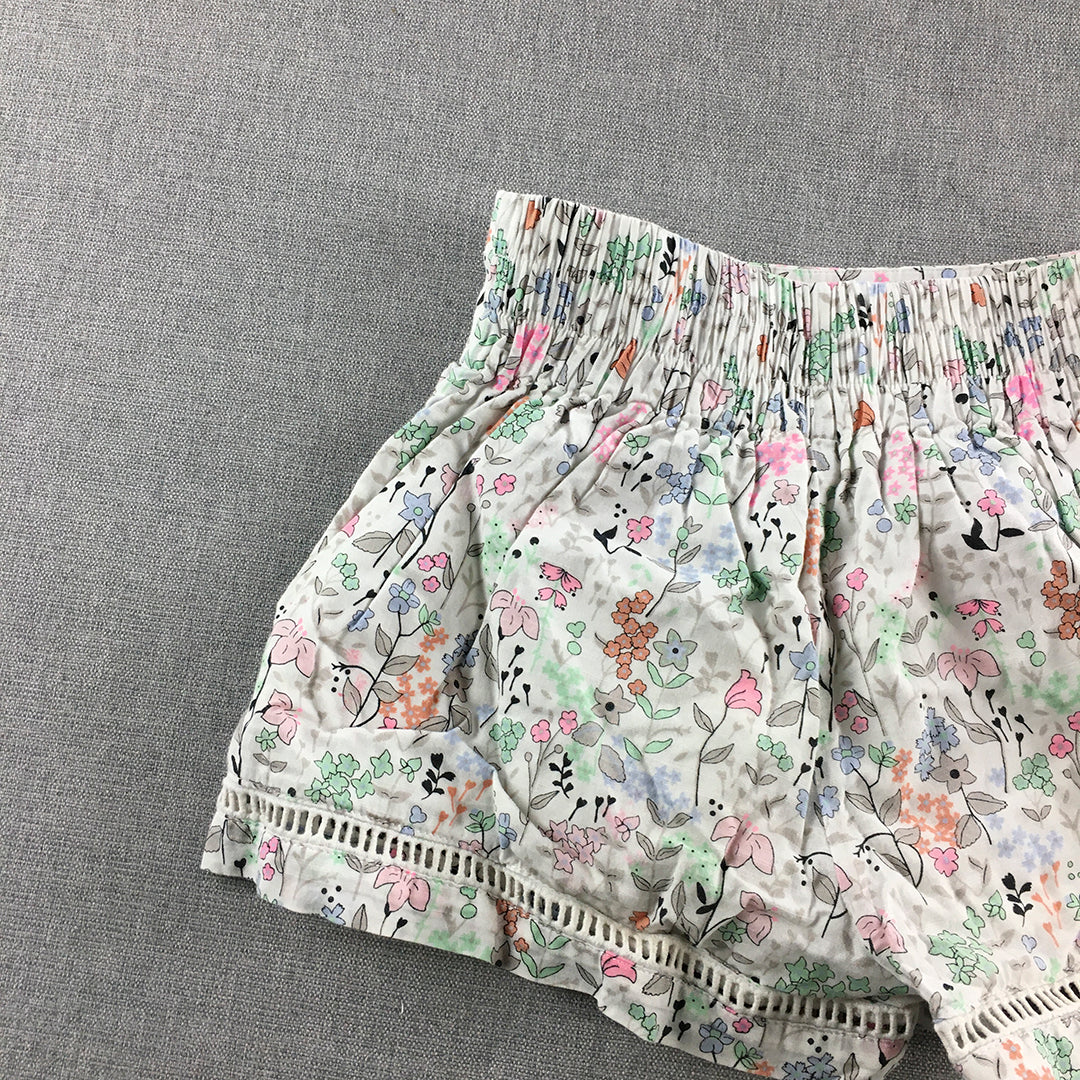 Country Road Kids Girls Shorts Size 4 White Floral Elastic Waist