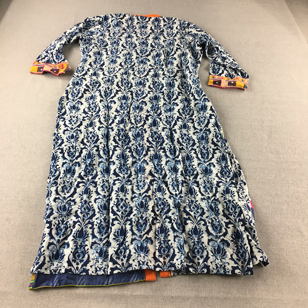 Ever Touch Womens Shirt Dress Size M Blue Green Floral Abstract Midi Button Up