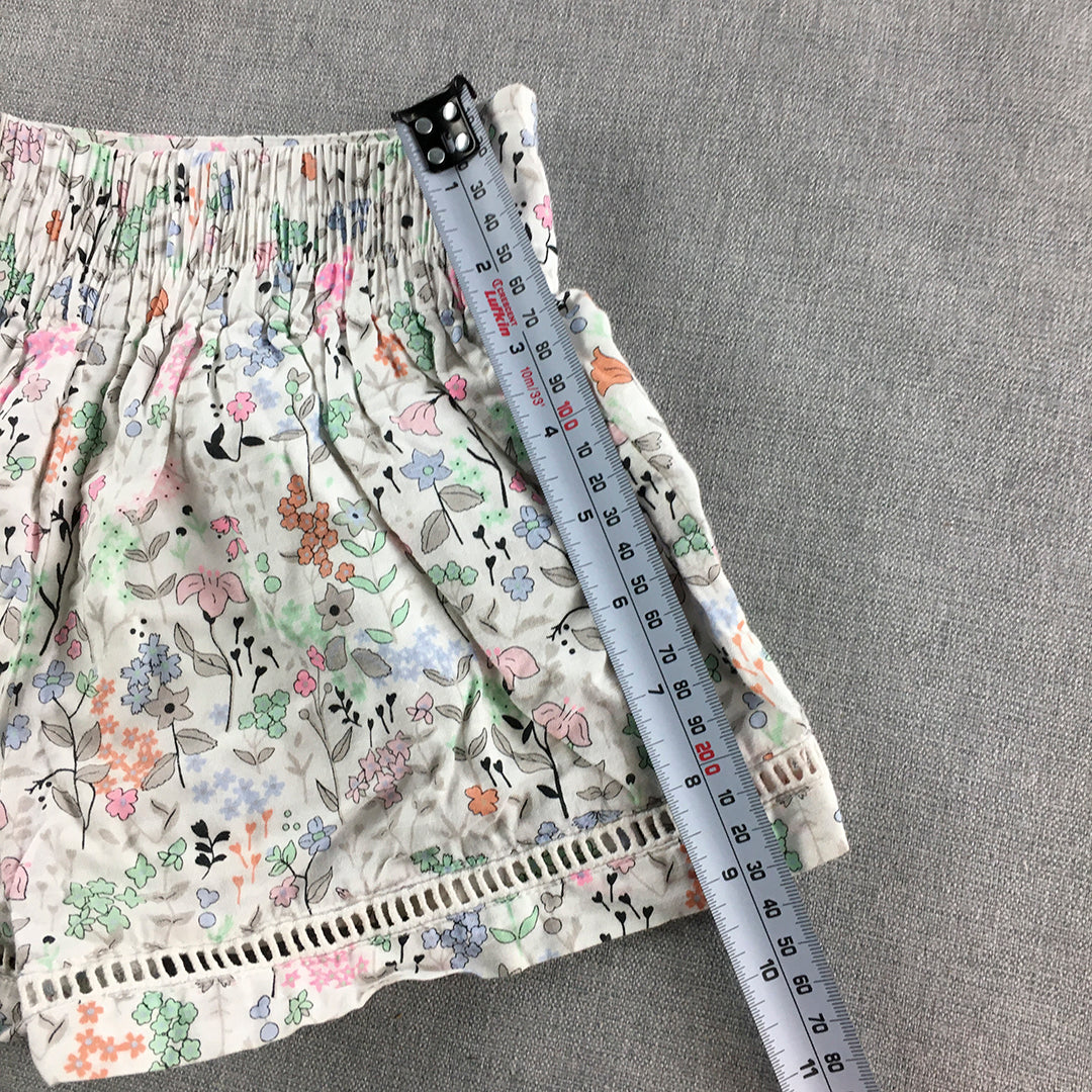 Country Road Kids Girls Shorts Size 4 White Floral Elastic Waist