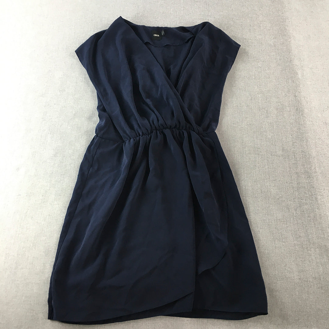 Asos Womens Mini Dress Size 10 Navy Blue Fit & Flare Sleeveless V-Neck