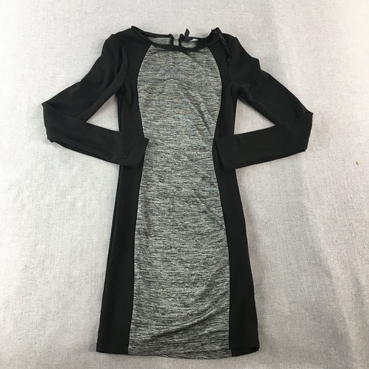 H&M Womens Bodycon Dress Size 4 Grey Black Knit Stretch Mini