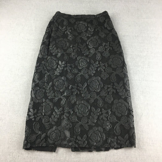 Seed Heritage Womens Skirt Size 6 Black Floral Straight Midi