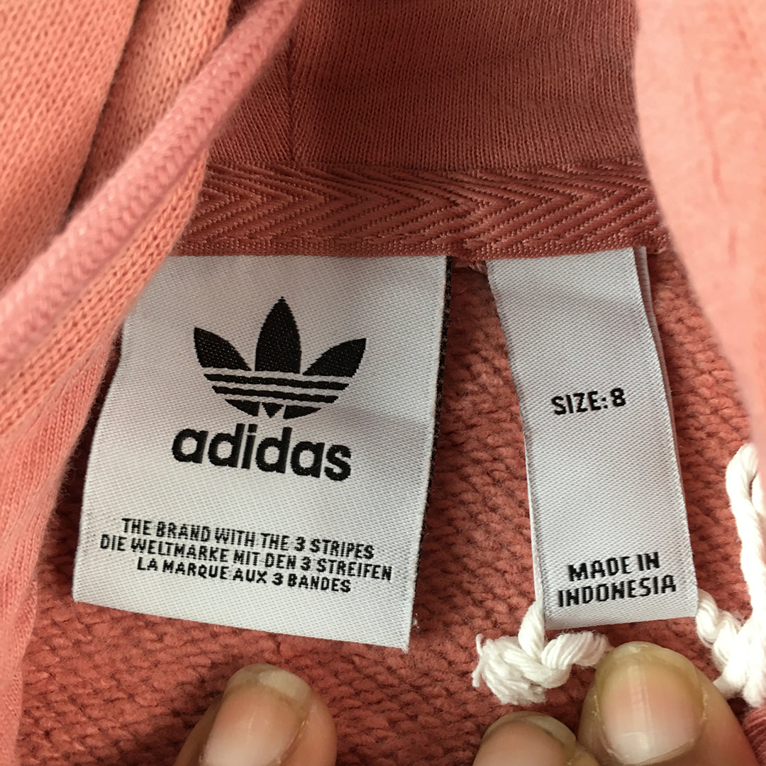 Adidas Womens Cropped Oversized Hoodie Size 8 Pink Logo Sweater Jumper