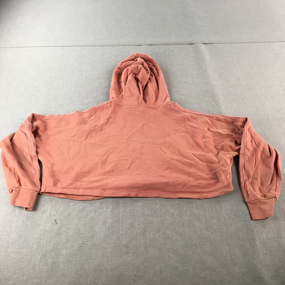 Adidas Womens Cropped Oversized Hoodie Size 8 Pink Logo Sweater Jumper