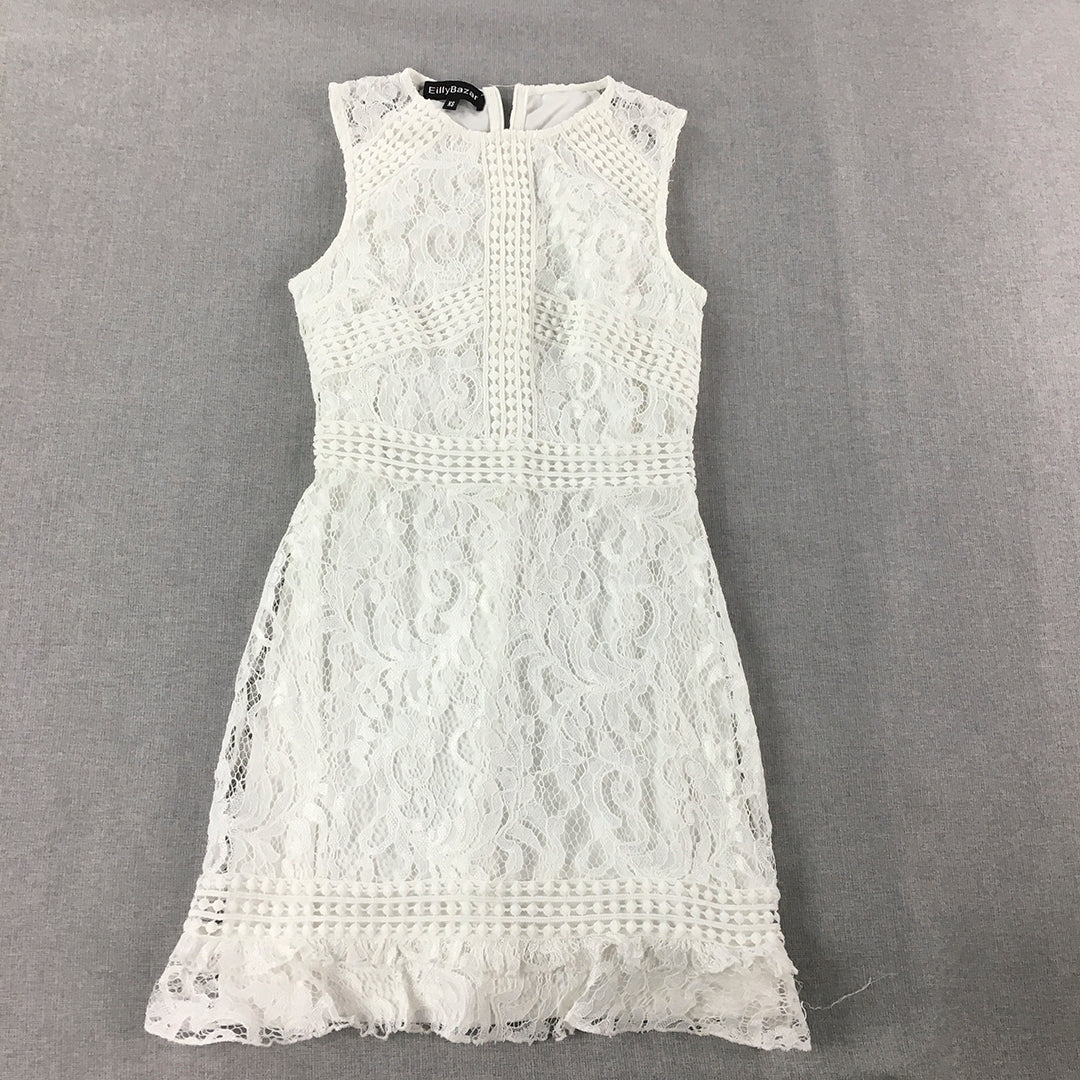 Eilly Bazar Womens Mini Dress Size XS White Floral Lace Sleeveless