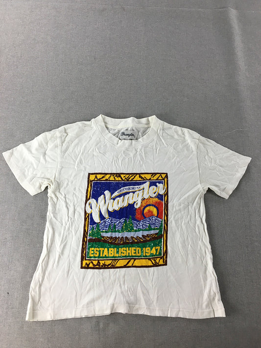 Wrangler Womens T-Shirt Size 8 White Retro Logo Short Sleeve Top