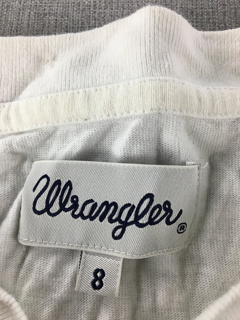 Wrangler Womens T-Shirt Size 8 White Retro Logo Short Sleeve Top