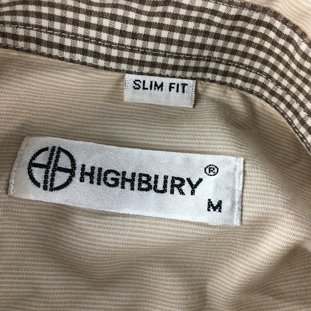 Vintage Highbury Mens Shirt Size M Slim Fit Brown Logo Pocket Button-Up