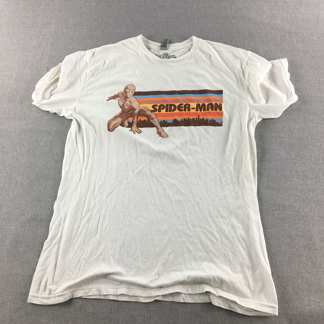 Spider-Man Mens T-Shirt Size M White Marvel Short Sleeve Crew Neck Tee