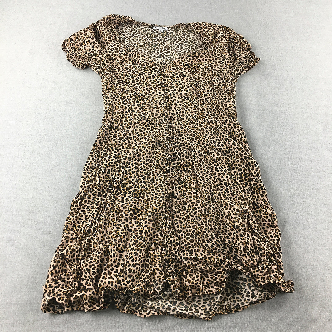 Ghanda Womens Mini Dress Size S Brown Cheetah Print Short Sleeve