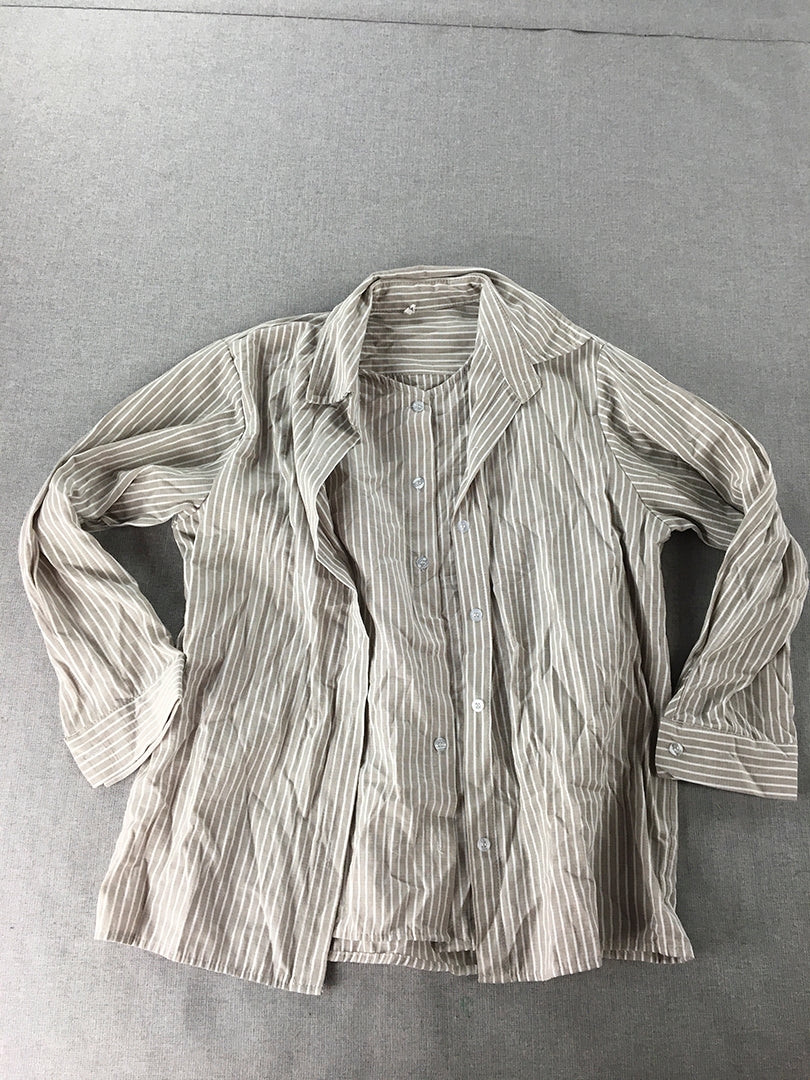 Shandu Womens Shirt Size L Brown Long Sleeve Striped Button-Up Collared