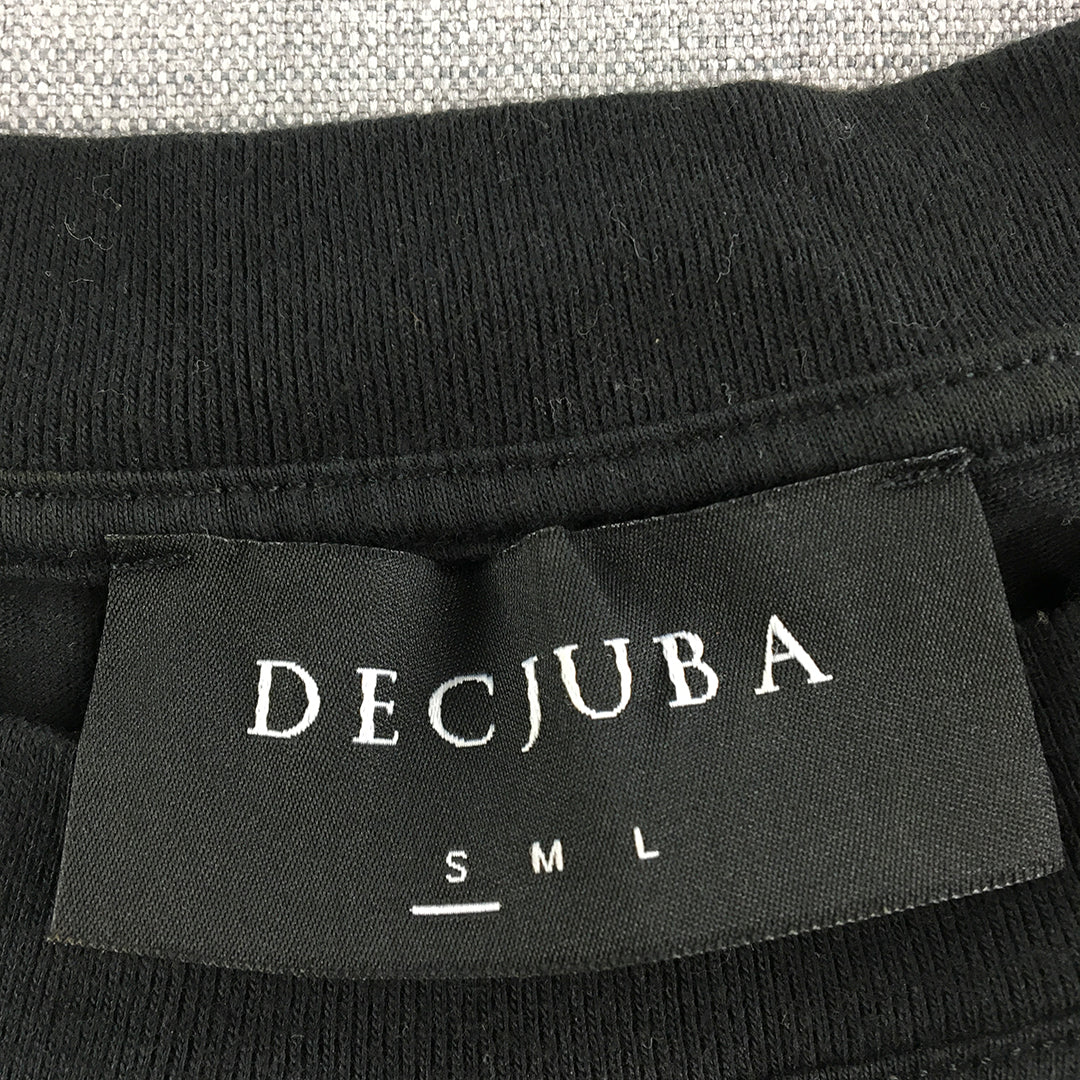 Decjuba Womens T-Shirt Size S Black Embroidered Logo Top