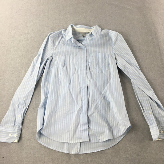 H&M Womens Shirt Size 6 Blue Striped Long Sleeve Button-Up Collared Top