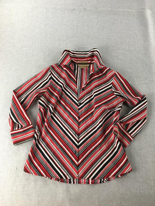 Notations Womens Shirt Size S Stretch Fabric Red Button-Up Long Sleeve Striped