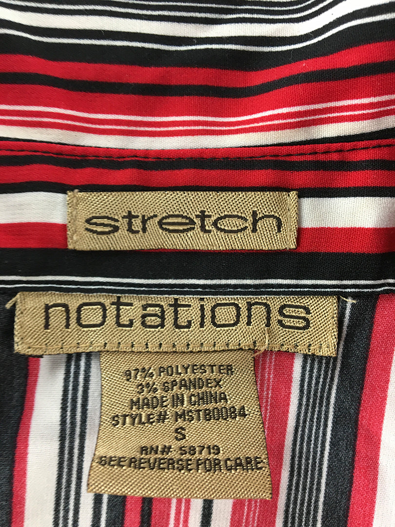 Notations Womens Shirt Size S Stretch Fabric Red Button-Up Long Sleeve Striped