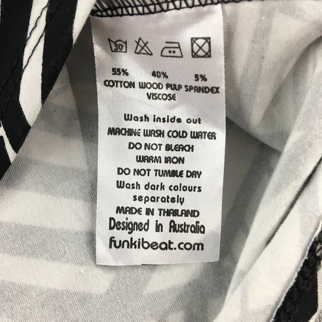 NEW Funki Beat Womens Mini Dress Size 8 White Black Striped Abstract Long Sleeve