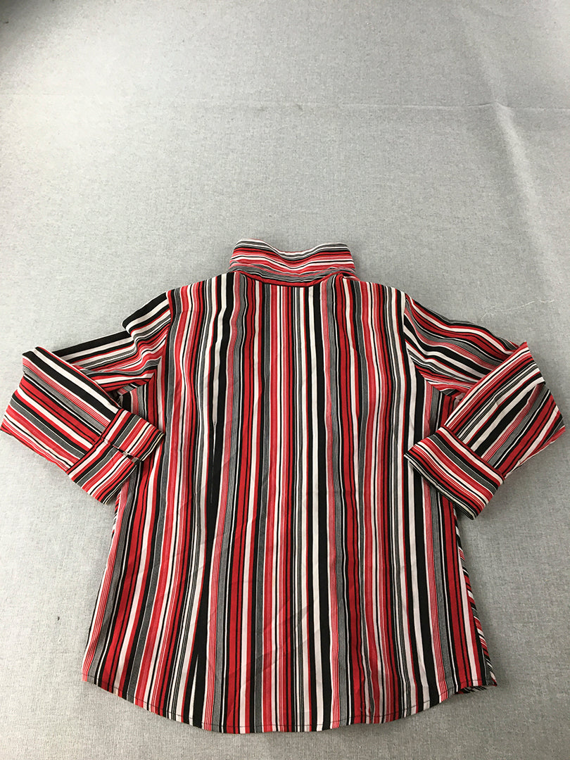 Notations Womens Shirt Size S Stretch Fabric Red Button-Up Long Sleeve Striped