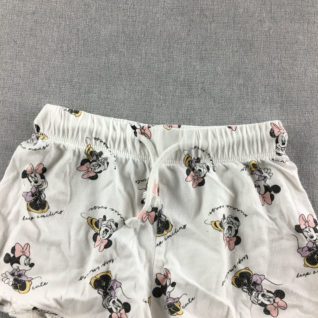 Disney Minnie Mouse Kids Girls Shorts Size 4 White Elastic Waist Drawstring