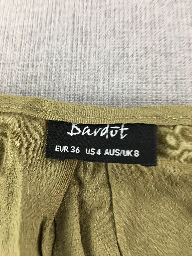 Bardot Womens Top Size 8 Khaki Military Green Sleeveless Button-Up Shirt