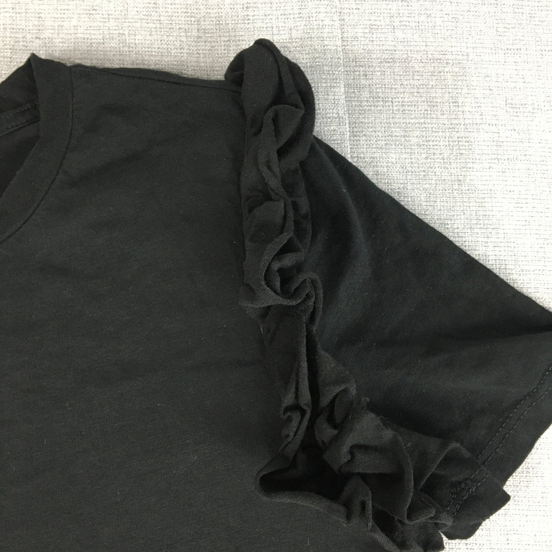 Zara Womens T-Shirt Size S Black Short Sleeve Frilled Sleeve Top