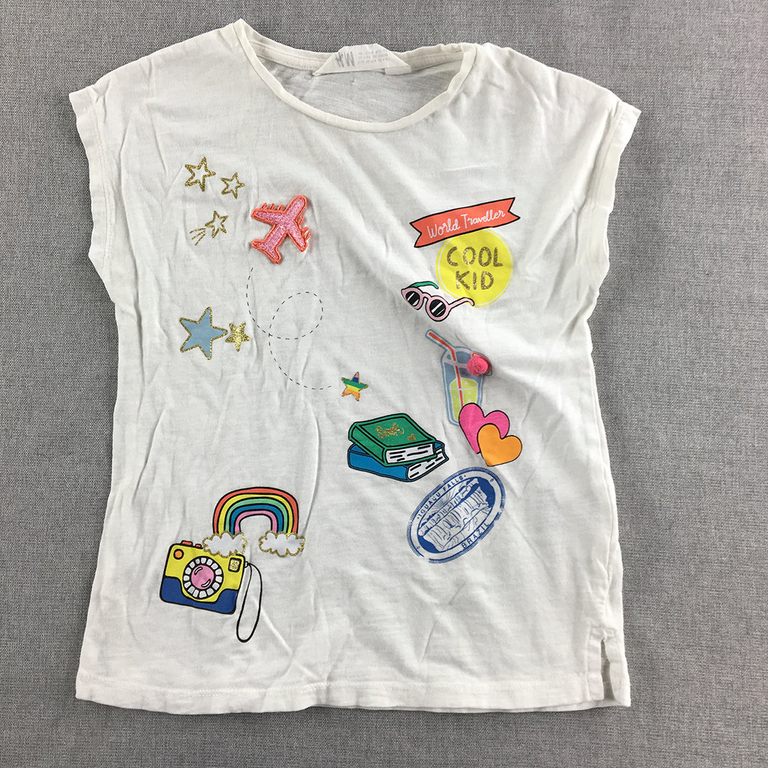 H&M Kids Girls T-Shirt Size 4 - 6 Years White Short Sleeve Top