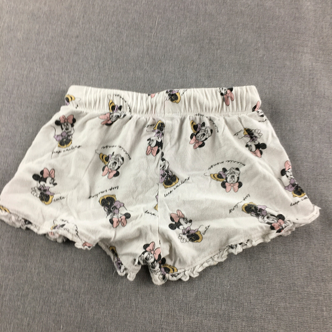 Disney Minnie Mouse Kids Girls Shorts Size 4 White Elastic Waist Drawstring