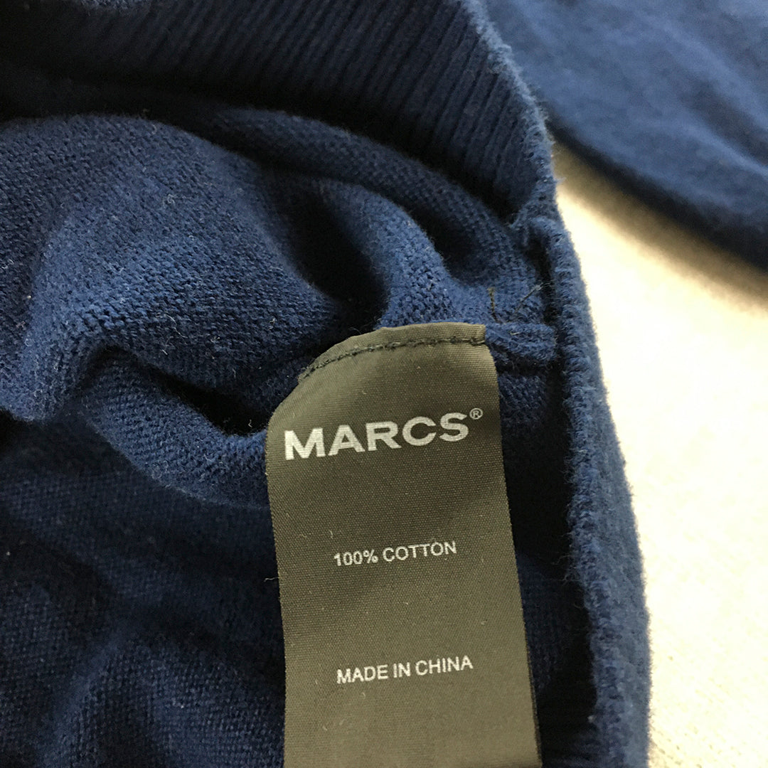 Marcs Mens Knit Sweater Size 2XL Blue Stiped Crew Neck Pullover Jumper