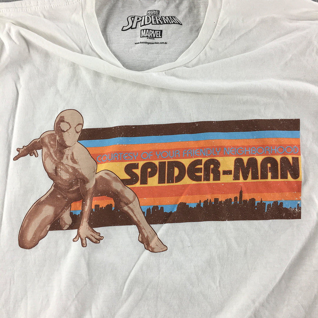 Spider-Man Mens T-Shirt Size M White Marvel Short Sleeve Crew Neck Tee