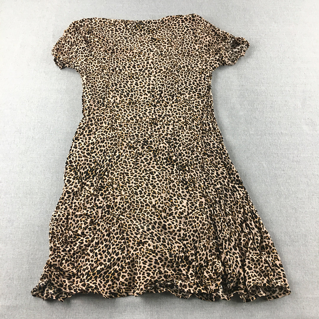 Ghanda Womens Mini Dress Size S Brown Cheetah Print Short Sleeve