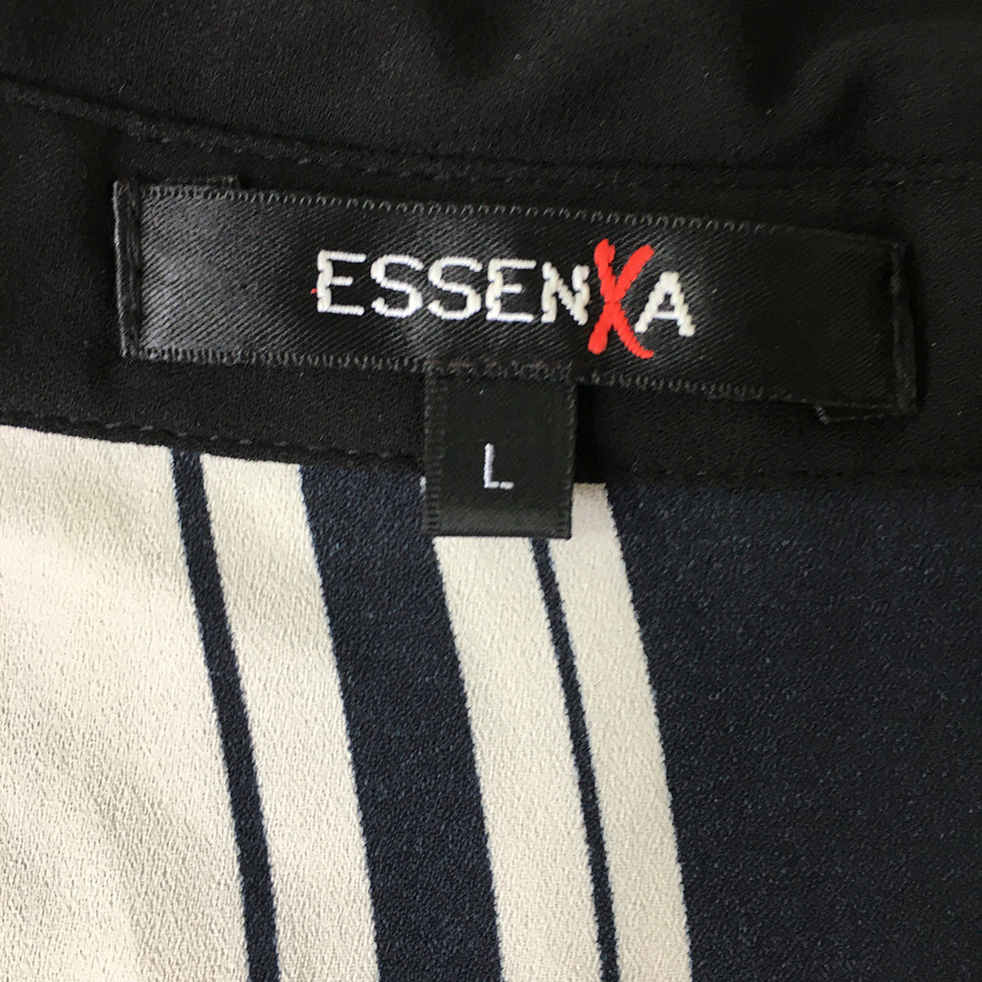 Essenxa Womens Shirt Size L Black White Striped Bowling Button-Up Long Sleeve